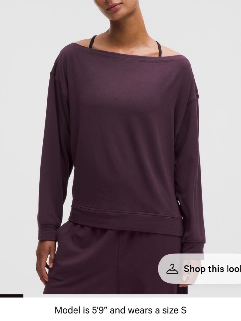 lululemon athletica BeCalm Boatneck Long Sleeve Pullover in Black Plum size S